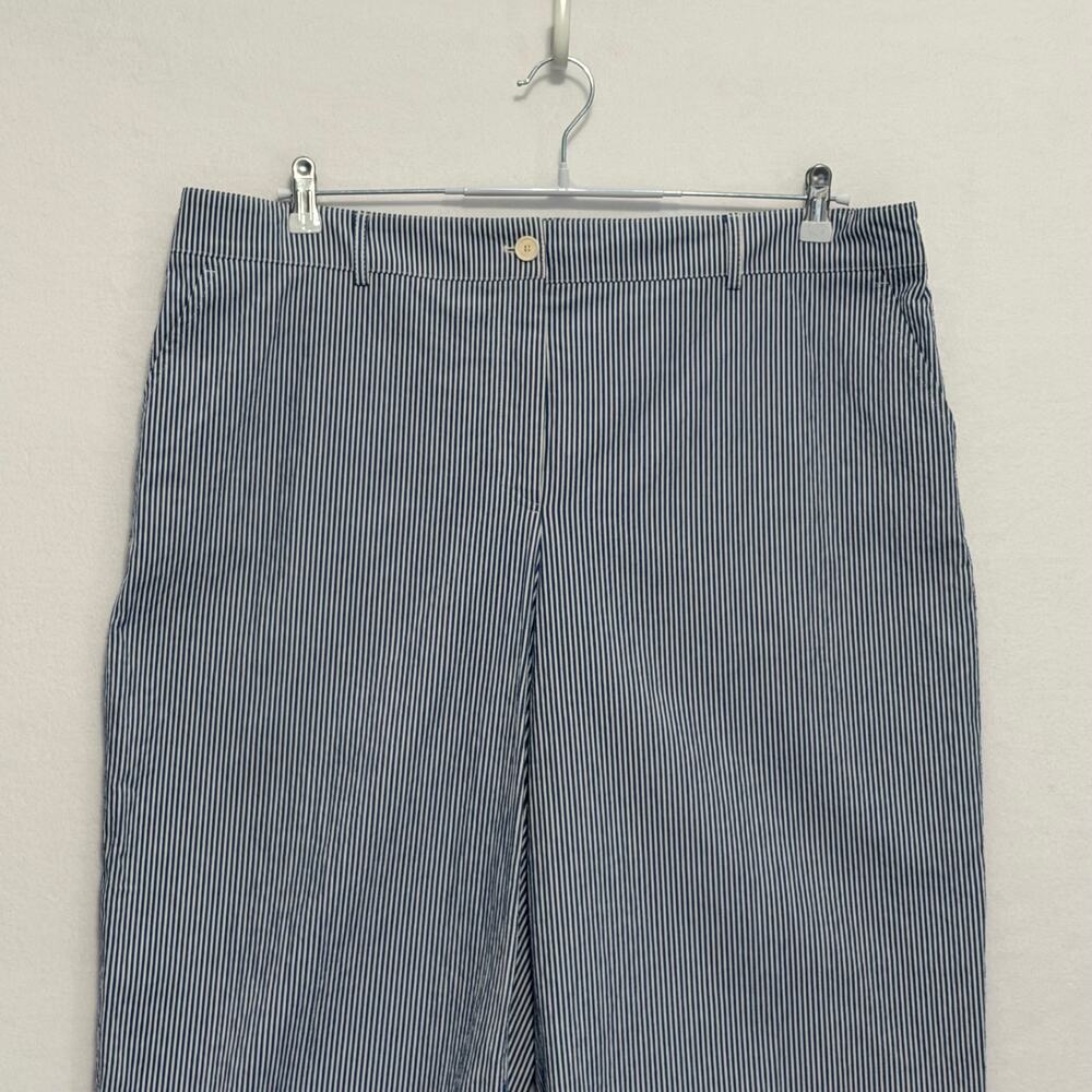 Akris Punto Cropped Seersucker Stretch Pants Blue White Striped Womens PLUS 18 - Picture 2 of 10